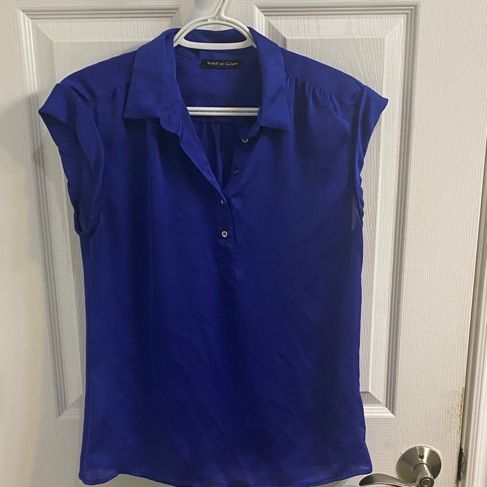 Violet & Claire Royal Blue Short Sleeve Blouse Flowy Office Layers Size Small
